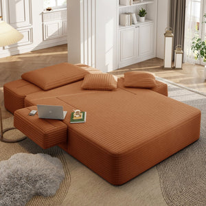 English Elm Luxurious Corduroy Convertible Chaise Lounge Sofa Bed with Storage and Coil Spring Foam Orange W3219P483088