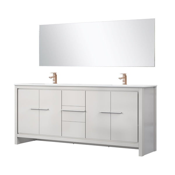 English Elm White Double Bath Vanity Set With White Quartz Top, Rose Gold Faucet & 70-Inch Mirror For Luxury Style B2731S01776-GIGA