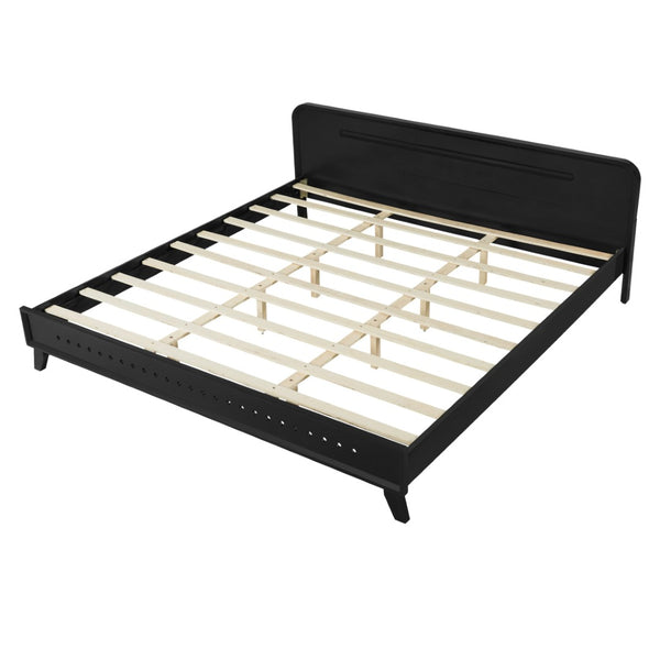 English Elm Pine Solid Wood King Bed Matte Finish Platform Frame Tall Headboard No Box Spring Black N770PK291028B