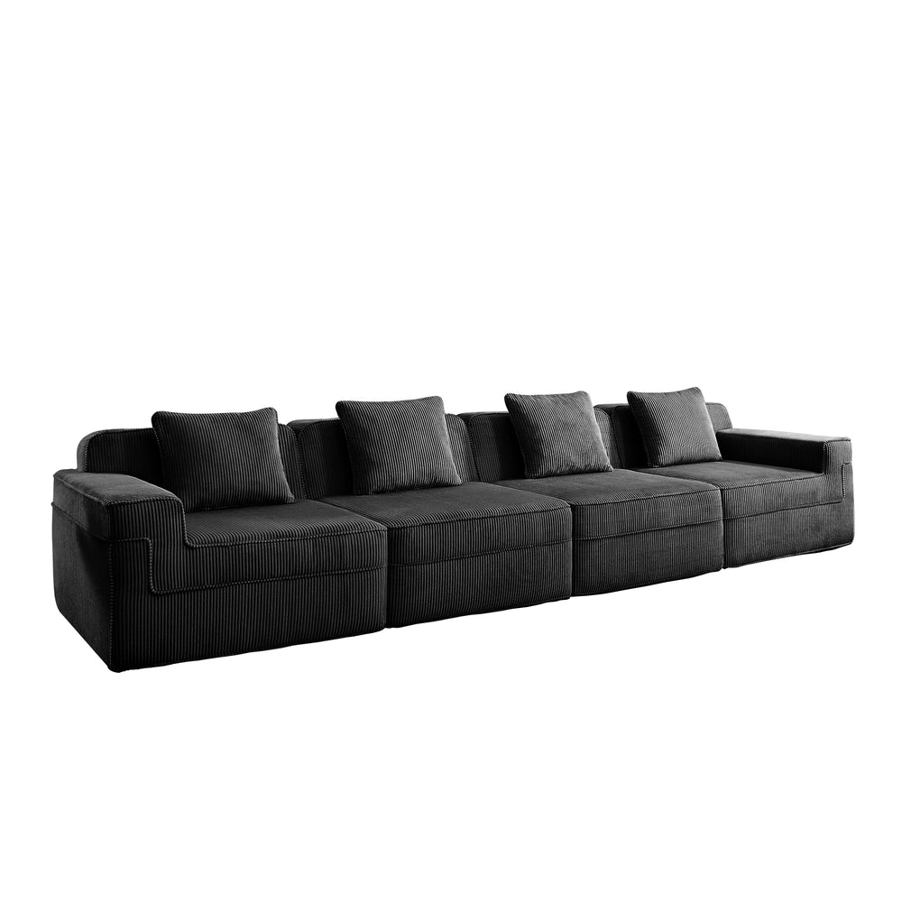 English Elm Modular 4-Seat Boneless Sofa – Cloud Sectional Couch In Black Corduroy For Ultimate Comfort & Style W3041S00327