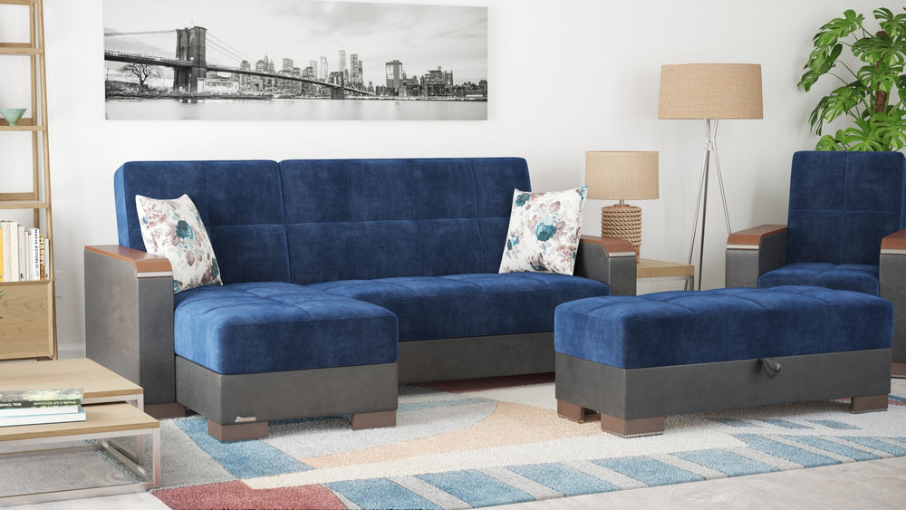 English Elm Primenest Zenaero Convertible Chaise Lounge With Storage - Modern Blue Upholstery & Wood Accents B030P303561-GIGA