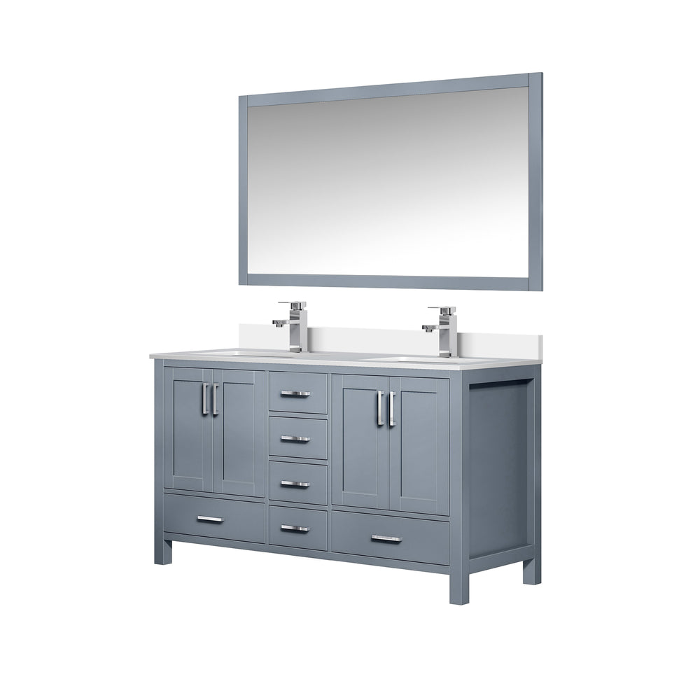 English Elm Dark Grey Double Bath Vanity Set With White Quartz Top, Chrome Faucet & 58" Mirror For Elegance B2731S00993