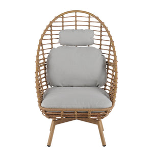 English Elm Christopher Knight Home® - Ellis Outdoor Wicker High-Back Swivel Lounge Chair with Teak Legs, 360° Pivot, Weatherproof Rattan & Cushions N775P271983B