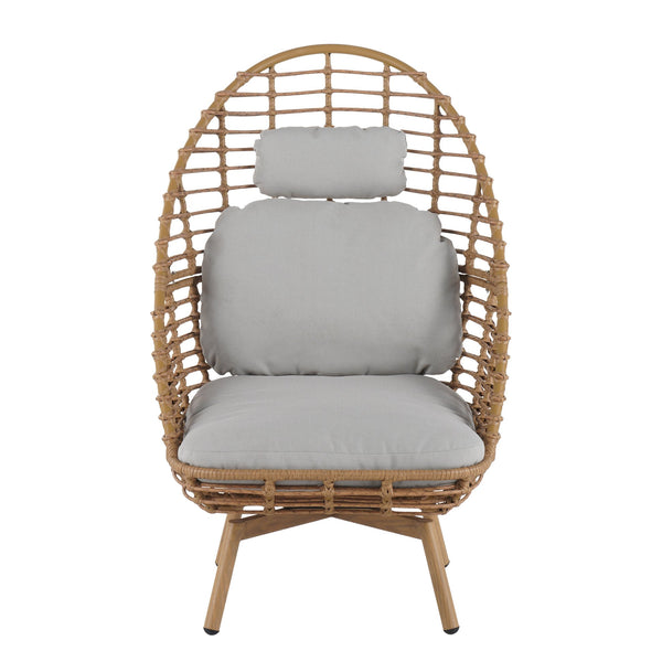 English Elm Christopher Knight Home® - Ellis Outdoor Wicker High-Back Swivel Lounge Chair with Teak Legs, 360° Pivot, Weatherproof Rattan & Cushions N775P271983B