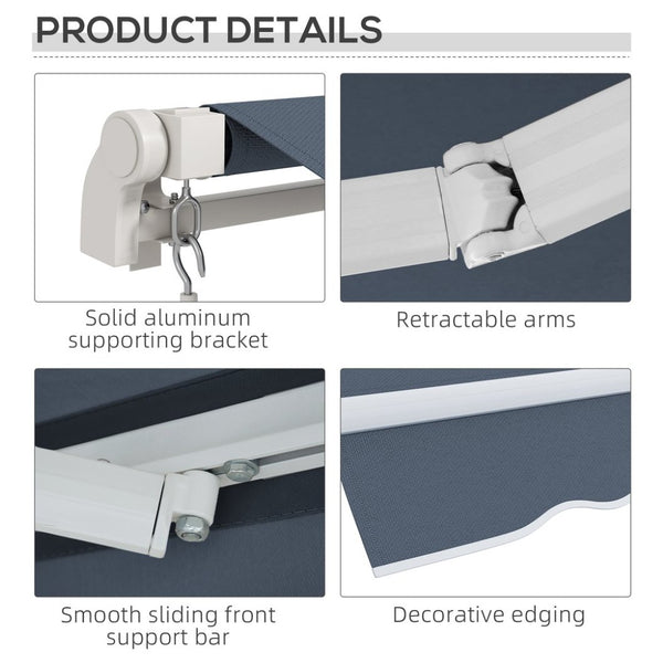 English Elm Outsunny 12' X 10' Manual Crank Retractable Awning - Uv & Water-Resistant Shade For Decks & Patios W2225P174222-GIGA