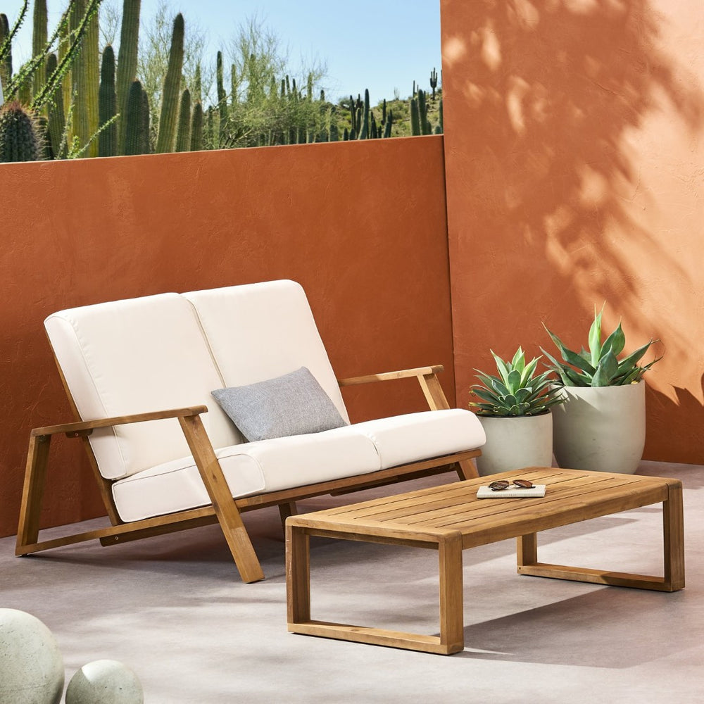 English Elm Paloma Acacia Wood Outdoor Loveseat and Coffee Table Set for Patio Decks N767P406364B