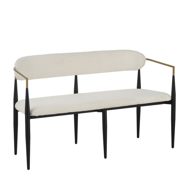 English Elm Metal Boucle Settee Loveseat with Sculptural Toothpick Legs for Modern Living Spaces Beige,Gold+Black N771P247148B