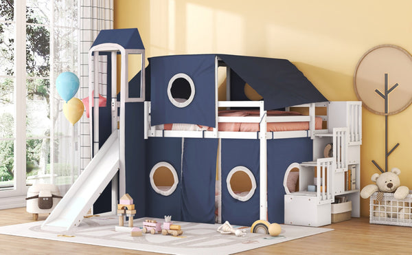 English Elm Full Size Castle Loft Bed with Tent Canopy and Tower for Kids Playroom LT000569AAC-1
