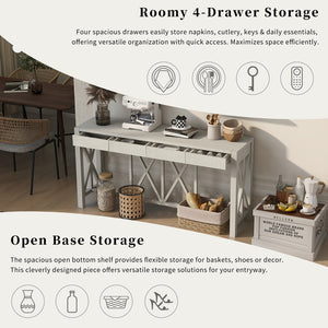 English Elm U_Style 60'' Modern Acacia Console Table With 4 Drawers & Open Shelf - Perfect For Entryways & Living Rooms N711P289747A-GIGA