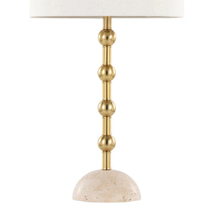 English Elm Table Lamp Set of 2 Travertine Stone Base with Brass Hardware and Warm Fabric Shade Gold,Off White B202P471584