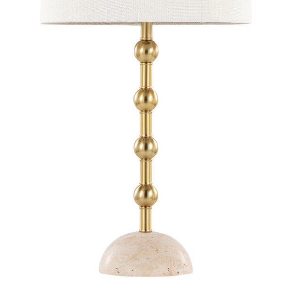 English Elm Table Lamp Set of 2 Travertine Stone Base with Brass Hardware and Warm Fabric Shade Gold,Off White B202P471584