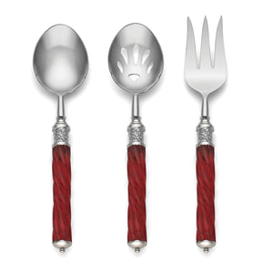 Lenox Holiday Spiral Red Handle Stainless Steel 3 Piece Serving Utensil Set for Festive Buffets 878975