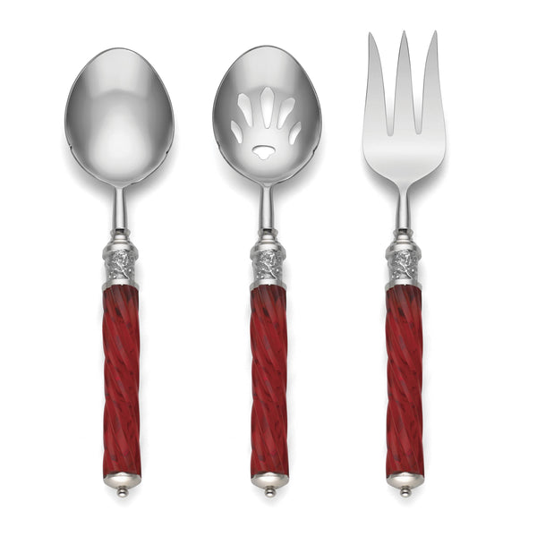 Lenox Holiday Spiral Red Handle Stainless Steel 3 Piece Serving Utensil Set for Festive Buffets 878975