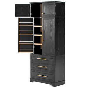 English Elm K&k Farmhouse Pantry Cabinet Tall Freestanding Kitchen Storage with Drawers Shelves Black N707P356569B