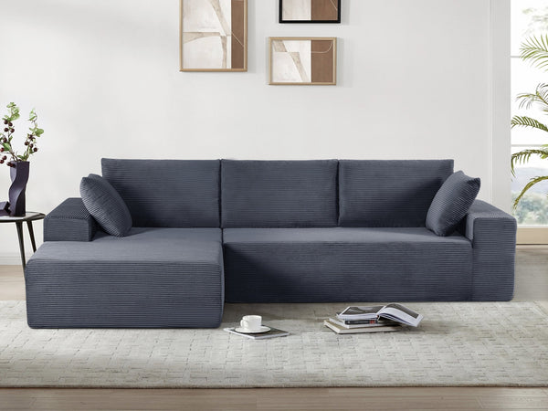 English Elm Cozyform Convertible Sectional Sofa In Dark Gray Corduroy, No Assembly Modern Couch For Any Space B2735P359711