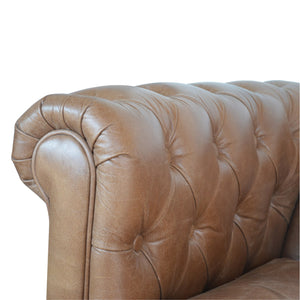 English Elm Solid Buffalo Leather Chesterfield 2-Seater Sofa in Brown Buffalo Hide, Solid Mango Wood Legs, Deep Tufted Classic Appeal B182P279308