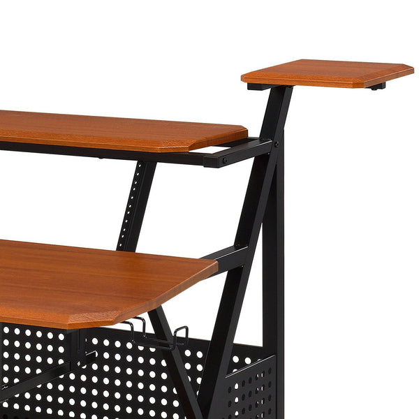 English Elm Willow Cherry & Black Music Desk with Cable Management, Speaker Shelves, 61-Key Keyboard Fit B2726P256348