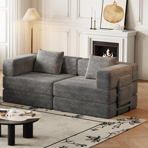 English Elm 72.4 Inch Corduroy Convertible Floor Sofa Bed with Storage Pockets for Any Room W3505P355571