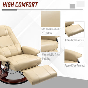 English Elm HOMCOM Cream White Faux Leather Manual Recliner with 145° Recline, Swivel Wood Base & Footrest Comfort W2225P173863