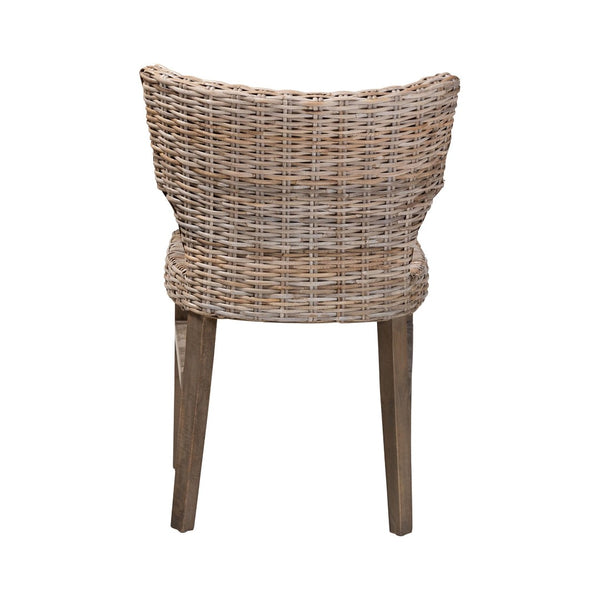 English Elm Modern Rattan Wrapped Dining Chair Solid Mahogany Frame Bohemian Organic Style B2750P470046