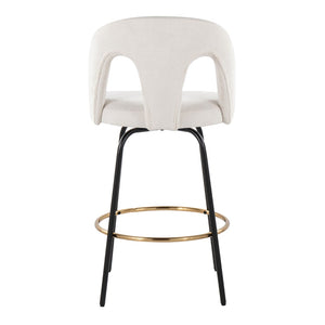 English Elm Fixed-height Swivel Counterstools with White Upholstery Gold Footrest Set of 2 B202S01784