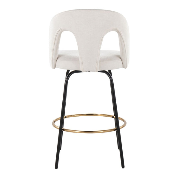 English Elm Fixed-height Swivel Counterstools with White Upholstery Gold Footrest Set of 2 B202S01784