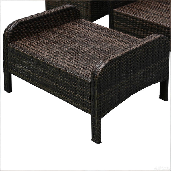 English Elm 5 Piece Pe Wicker Patio Lounge Set with Armchairs Ottomans and Glass Coffee Table T3971S00228