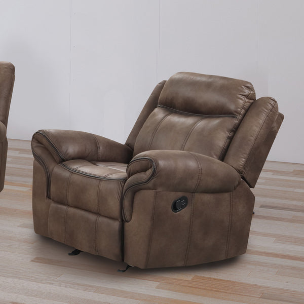 English Elm Transitional Multi-Function Glider Recliner with Channel Back, Cup Holders, Hidden Storage, Upholstered Comfort Brown 41 L x 31 W x 26 H B2741P385169