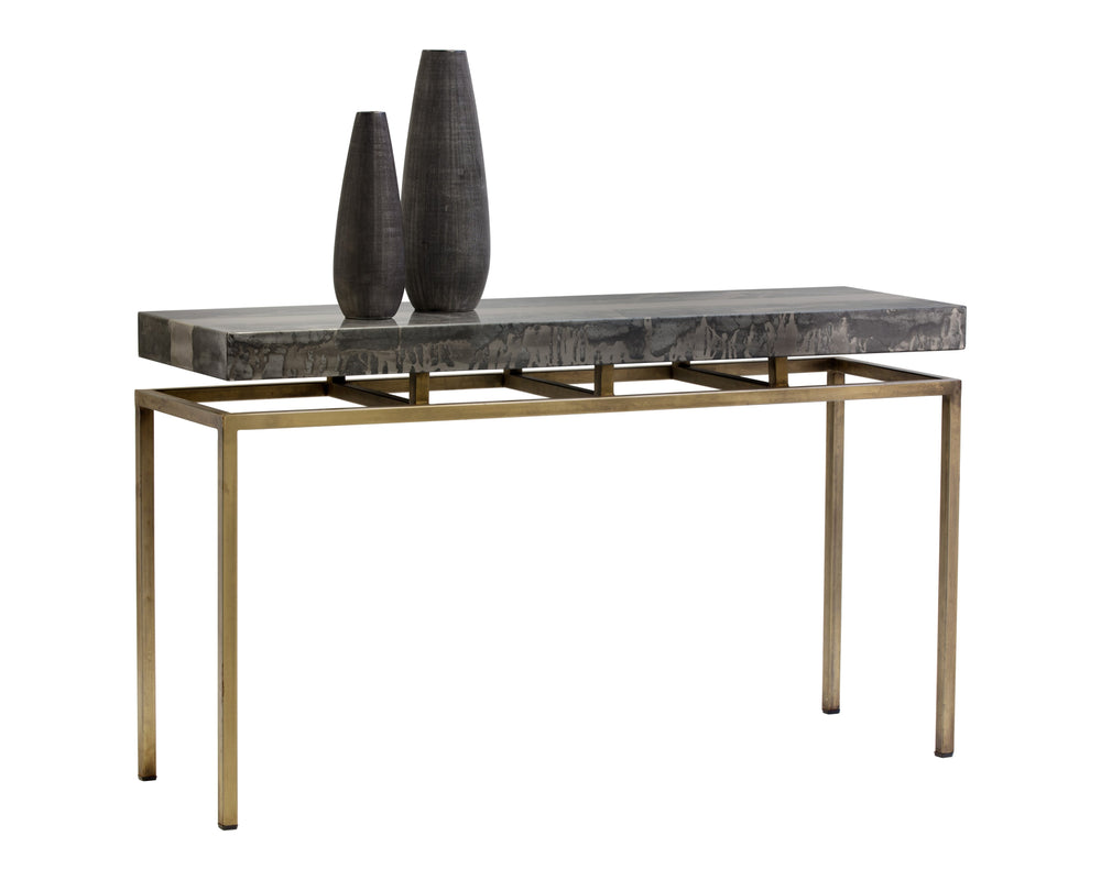 Sunpan Toreno Console Table - Handcrafted Iron & Antique Brass with Unique Patina Finish, 52" Wide Charm