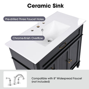 English Elm [video] 36 Inch Freestanding Bathroom Vanity Acacia Wood Legs Ceramic Sink Soft Close Black N759S340019B