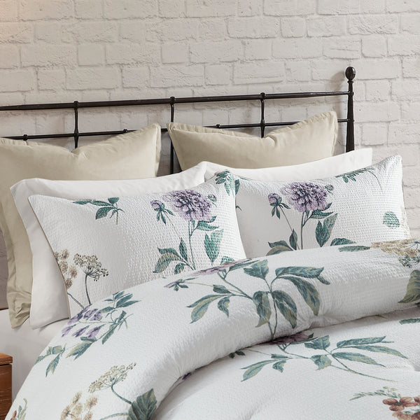 English Elm 7 Piece Printed Seersucker Comforter Set With Cozy Throw Blanket In Taupe/Blush For King Beds B035P266670