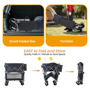 English Elm 55" Double Decker Collapsible Wagon 560lb Capacity Alloy Steel Frame All-terrain Wheels Black W2932P405185