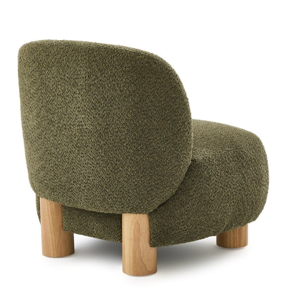 English Elm Boucle Rounded Accent Chair with Rubberwood Legs for Modern Minimalist Living Rooms Natural Wood,Olive Green N776P423410G