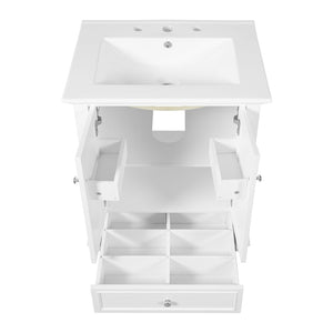 English Elm 24'' French Style Bathroom Vanity with Ceramic Sink Soft Close Cabinet and Drawer White N710P411227K