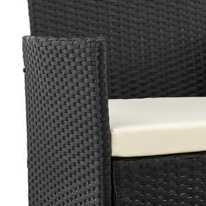 English Elm Imperia 3-Piece Conversation Set with Removable Washable Cushions, Tempered Glass End Table, Weatherproof Rattan Frame Black+Cream B365P398243