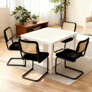 English Elm Dining Chairs Set of 4 Velvet Seat Woven Rattan Back Chrome Cantilever Frame W2105S00004