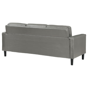 English Elm Farallone Faux Leather Track Arm Sofa with Tapered Legs, Sleek Modern Profile and Smooth Cushions for Compact Living Spaces Grey B062P354050