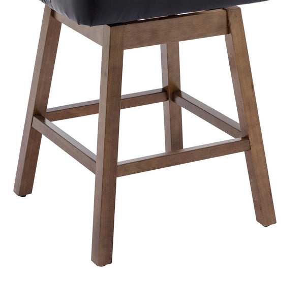 English Elm United We Win Quilted Microsuede Swivel Barstool with Wood Legs and Gold Rivet Trim Black W1568P361703