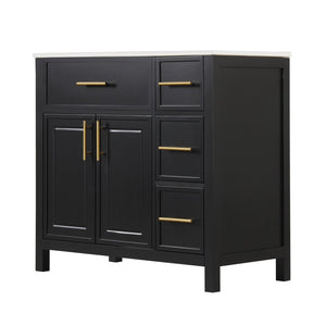 English Elm 36" Matte Freestanding Bathroom Vanity Solid Wood Cabinet Ceramic Sink Three Drawers Black N725P364205B