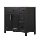 English Elm 36" Bathroom Vanity With Sink Top, Bathroom Vanity Cabinet With Two Doors and Three Drawers, Solid Wood , Mdf Boards ,One Package, Black