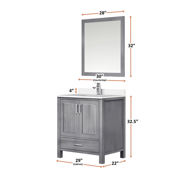 English Elm Distressed Grey 30 in Vanity with Cultured Marble Top, Chrome Faucet & 28x32 Mirror, Scratch-Resistant SurfaceDistressed Grey 30 in Vanity with Cultured Marble Top, Chrome Faucet & 28x32 Mirror, Scratch-Resistant Surface B2731S01326