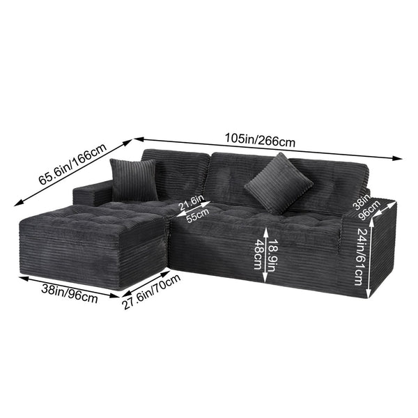 English Elm Modular Cloud Sectional Sofa with Ottoman Plush Velvet Foam Lounge Set W5502S00008
