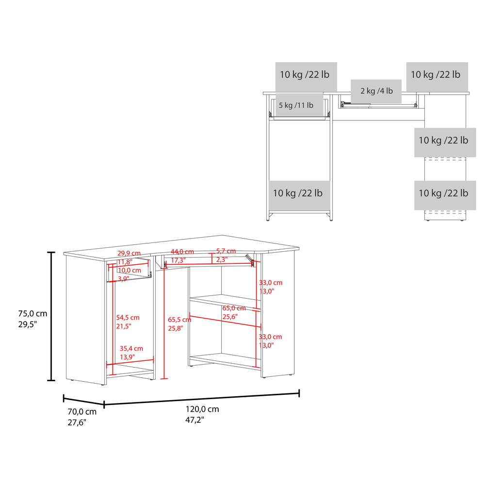 English Elm Corner Corner Desk 29.5" H White with 2 Drawers, 3 Shelves — Space-Saving Engineered Wood Office Unit B097P395914