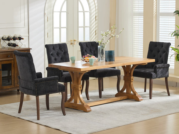 English Elm Upholstered Chenille Accent Dining Chair with Tufted Diamond Back, Curved Solid Wood Legs, Comfortable Support Black W1143P346928