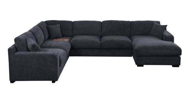 English Elm Chiara Chenille Corner Sectional with Chaise Cupholders Charging Ports for Living Room Dark Gray B2749S00115