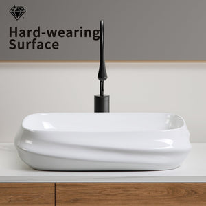 English Elm Modern Ribbed Ceramic Vessel Sink Gloss White Architectural Basin for Bathroom Vanity W3402P351186