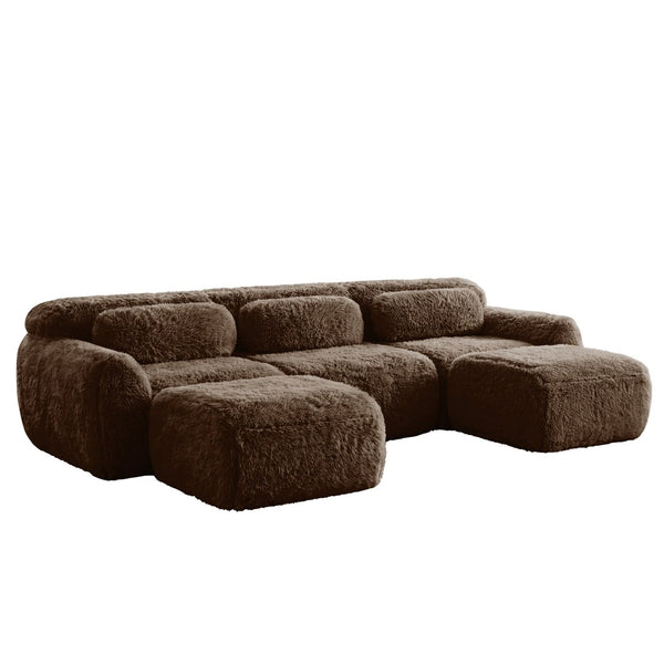 English Elm U-shaped Modular Sectional Sofa Plush Cloud Foam Boneless Build for Home Theater Lounging Chocolate W714S01542