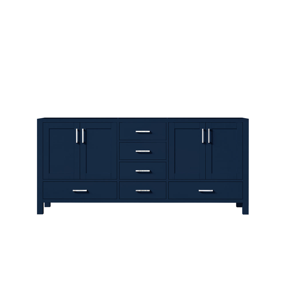 English Elm Navy Wood Double Bath Vanity 72" W x 22" D – Solid Frame, Soft-Close Drawers, 2 Cabinets, Open Shelf, Full Assembly B2731P258923
