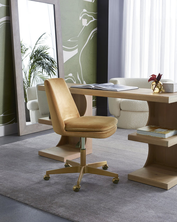 Sunpan Berget Modern Office Chair – Glamorous Design with Matte Gold Base for Stylish Workspaces and Mobility Gold Sky