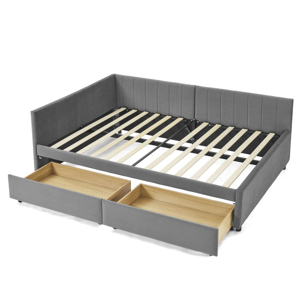 English Elm Full Size Upholstered Tufted Daybed With Storage Drawers - Chic Velvet Frame For Sofa & Sleep Needs W1413S00087